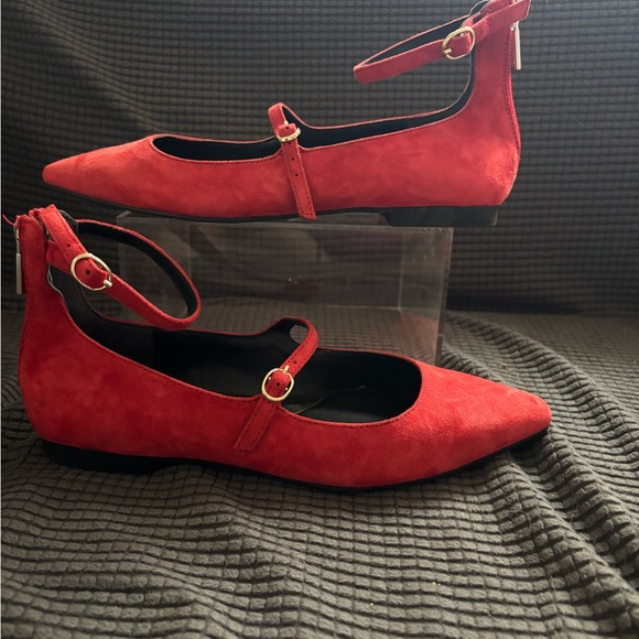 Kenneth Cole Vibrant Red Nolita Suede Mary Jane Flat with Ankle Strap - Picture 1 of 7